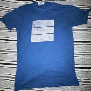 Chor Blue Linen Blend Graphic T-Shirt Men's XL White Distressed‎ Print